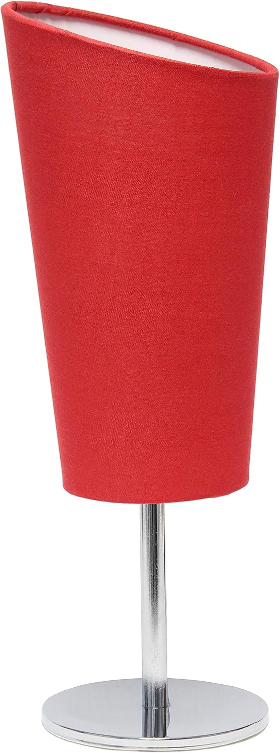 Simple Designs LT2061-RED Mini Chrome Angled Fabric Shade Table Lamp, Red (Pack of 24)
