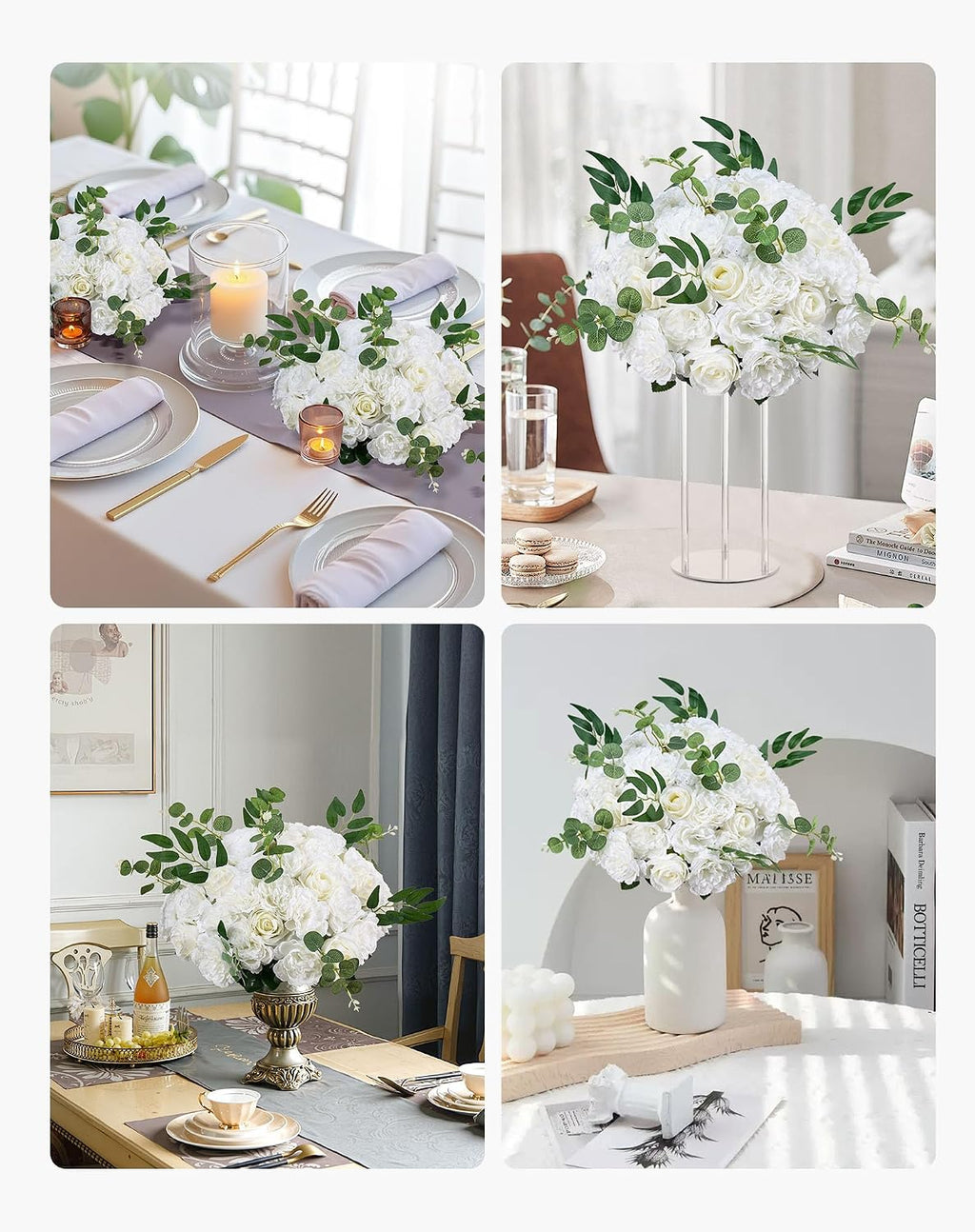 VEVOR Flower Balls Arrangement Bouquet 10 PCS, 17.7-Inch Max Diameter Artificial Flower Balls Wedding White Roses Centerpieces, Faux Flowers Arrangements for Wedding Centerpiece Home Table Decorations
