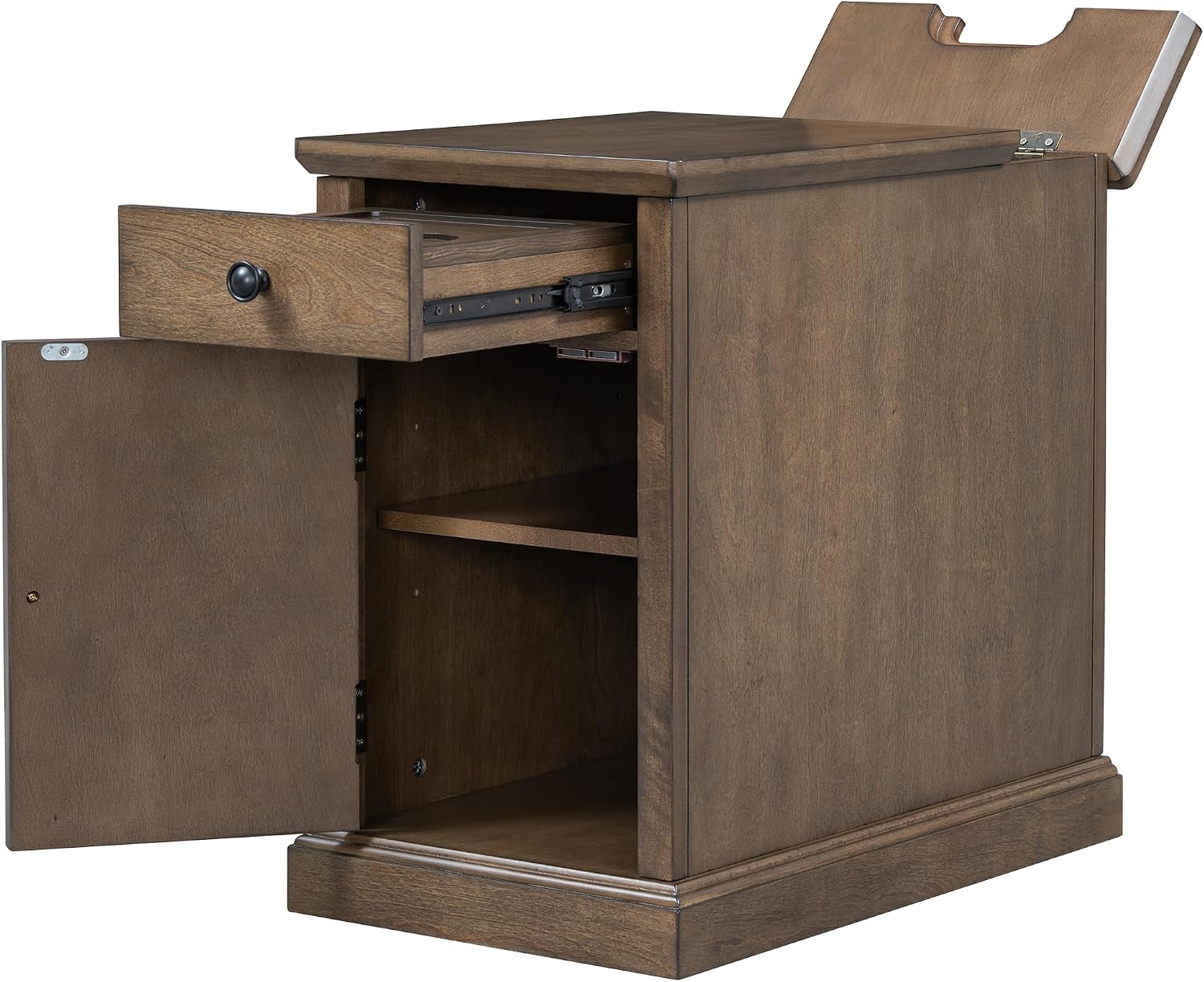 Multifunctional Classic Vintage End Table with USB Ports and 1 Drawer with Cup Holders, Sofa Side Narrow Table with Storage, Bedside Nightstand for Living Room Bedroom (Antique Brown-4.3)