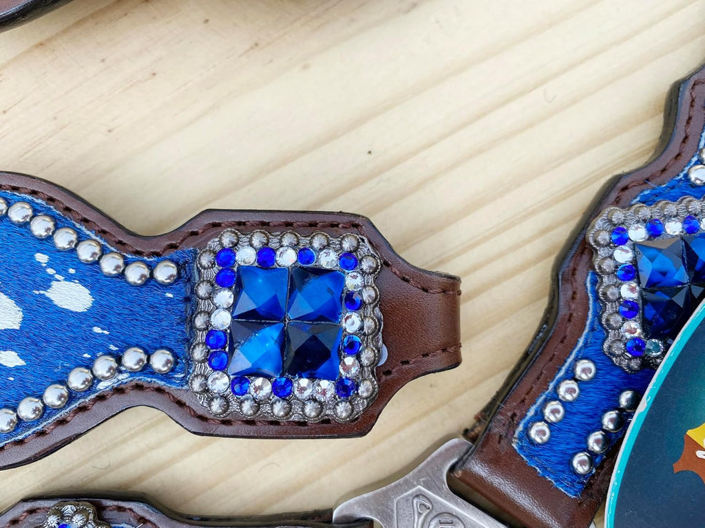 Western Leather Headstall & Breast Collar Set for Horses - Valentine's Day Silver Metallic Cowhide with Rhinestones