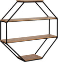 Kate and Laurel Lintz Farmhouse Octagon Wall Shelf, 24 x 24, Rustic Brown and Black, Modern 4-Tier Geometric Shelves for Wall