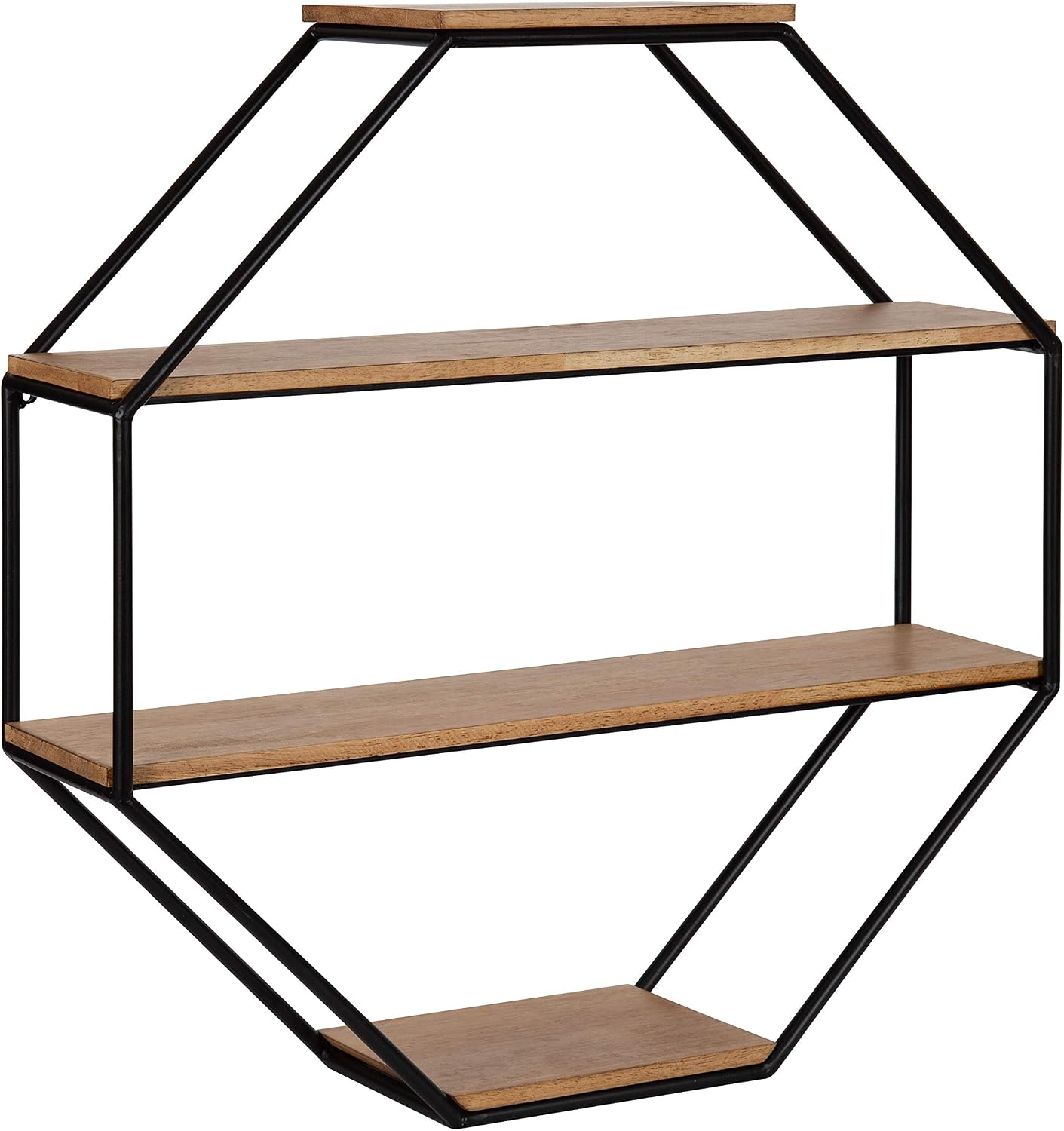 Kate and Laurel Lintz Farmhouse Octagon Wall Shelf, 24 x 24, Rustic Brown and Black, Modern 4-Tier Geometric Shelves for Wall
