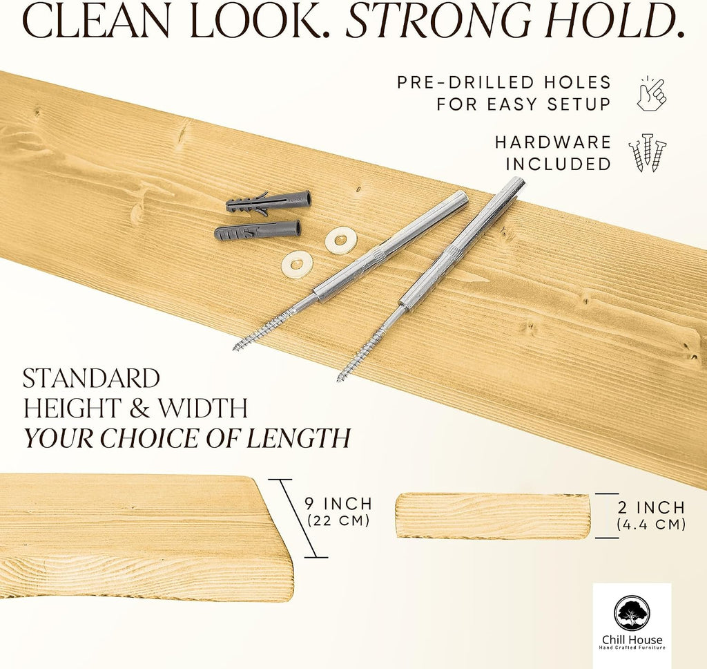 Waney/Live Edge Chunky Rustic Floating Shelf 9x2, Natural Oak, 28 inch