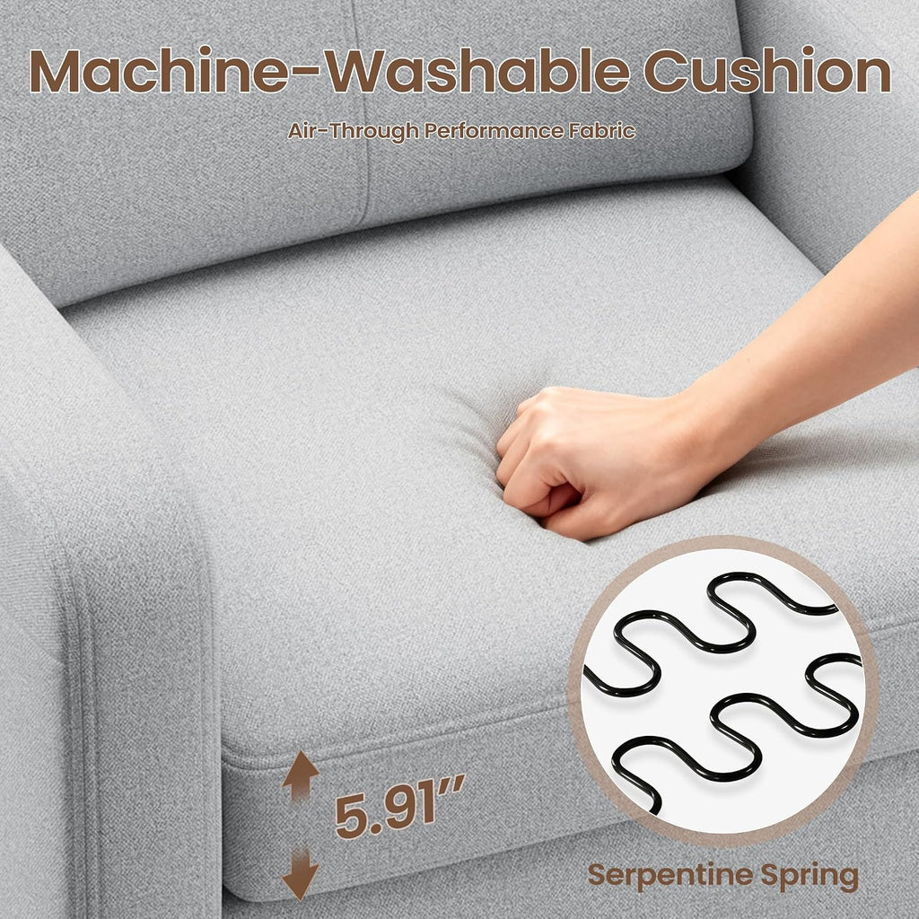 Accent Chair for Living Room Modern Linen Upholstered Armchair Side Wooden Fabric Sofa Chair with Foldable Table 2 Side Pockets Comfy Reading Chair for Bedroom