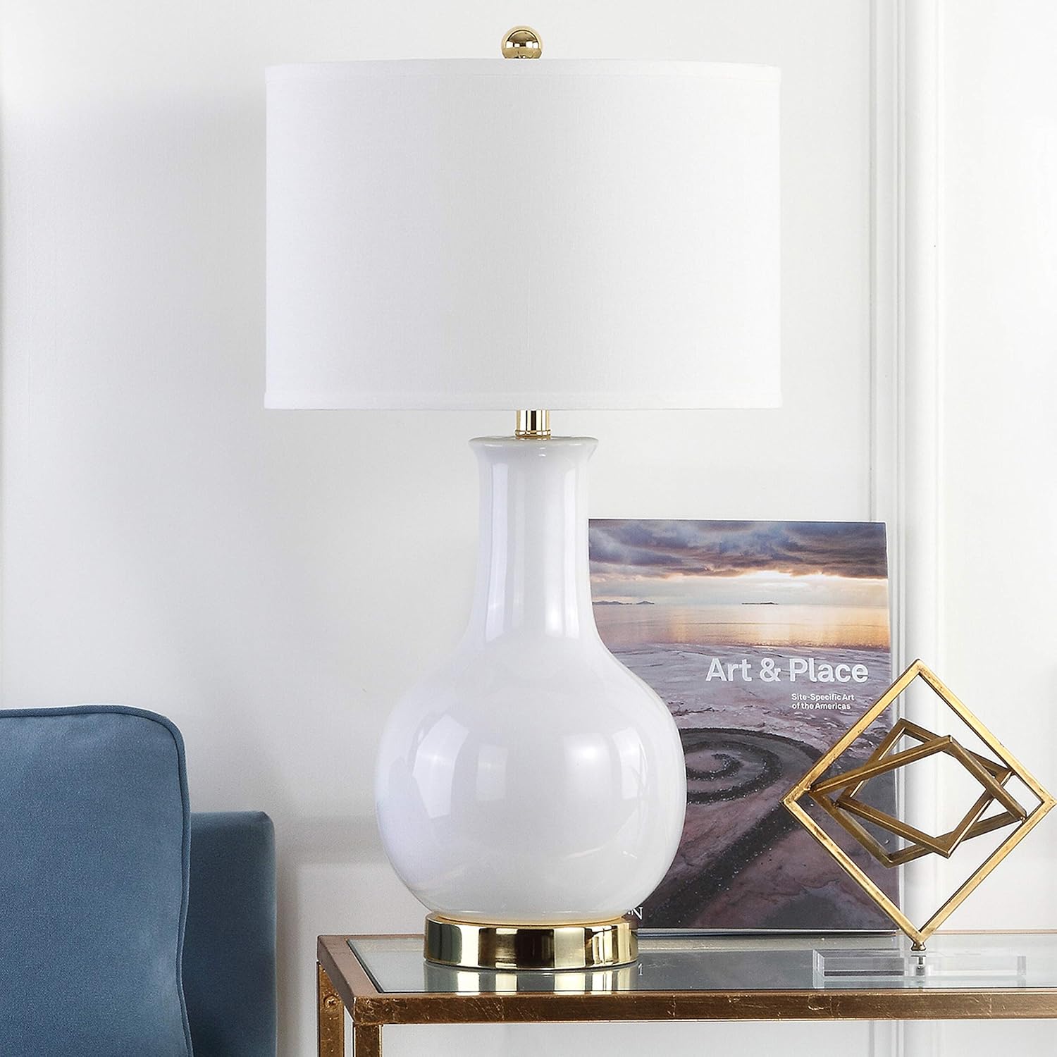 SAFAVIEH Lighting Collection Paris Modern White Ceramic 28-inch Bedroom Living Room Home Office Desk Nightstand Table Lamp (LED Bulb Included)