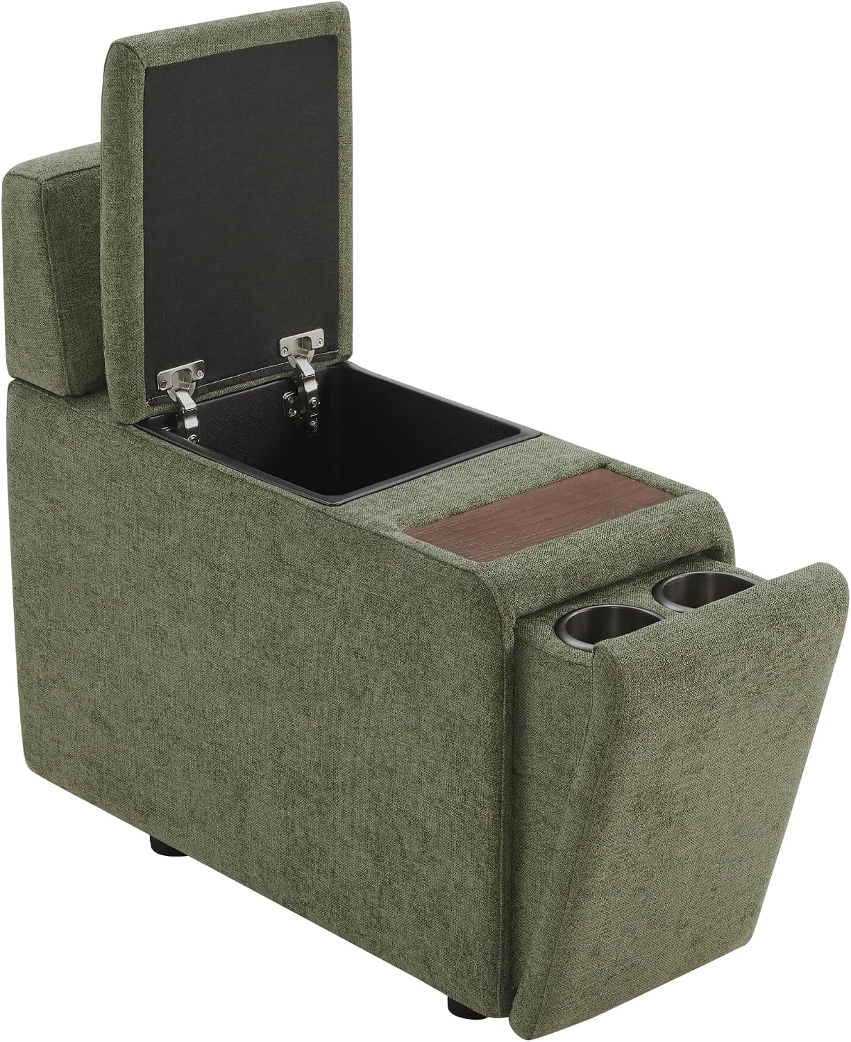 CHITA Versatile Storage Console for Modular Sofa, Multifunctional Side Table with Dual Cup Holders, Table, No Need Assembly,Moss Green