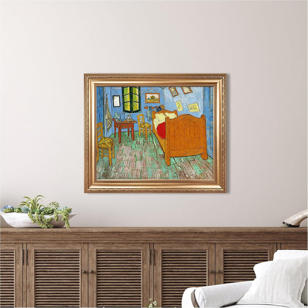 Bedroom in Arles by Vincent Van Gogh Framed Size:30x36 inches,Image Size:24x30 inches,Golden Frame The World Classic Art Reproductions,Wall Art for Home Decor