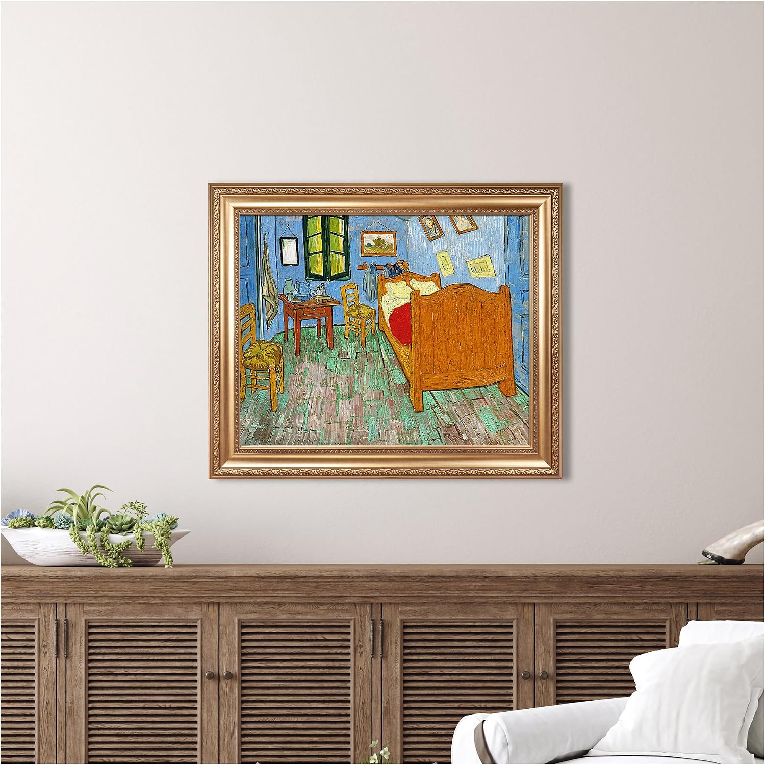 Bedroom in Arles by Vincent Van Gogh Framed Size:30x36 inches,Image Size:24x30 inches,Golden Frame The World Classic Art Reproductions,Wall Art for Home Decor