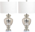SAFAVIEH Lighting Collection Morocco Mercury Silver Crackle Glass 28-inch Bedroom Living Room Home Office Desk Nightstand Table Lamp Set of 2 (LED Bulbs Included)