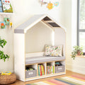 Guidecraft EdQ Kids' Reading Nook - White: Wooden Reading Bench Bookshelf Organizer with Storage Cubbies and Bins for Books | Classroom and Playroom Furniture