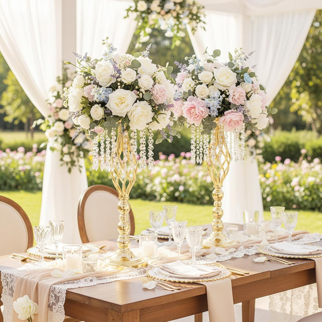 Metal Flower Stands with Crystal Beads - Wedding Centerpieces for Table Decorations, Elegant Metal Flower Arrangement Stands, Flower Vases for Wedding Party Celebration Home Decor (Gold-10pcs)