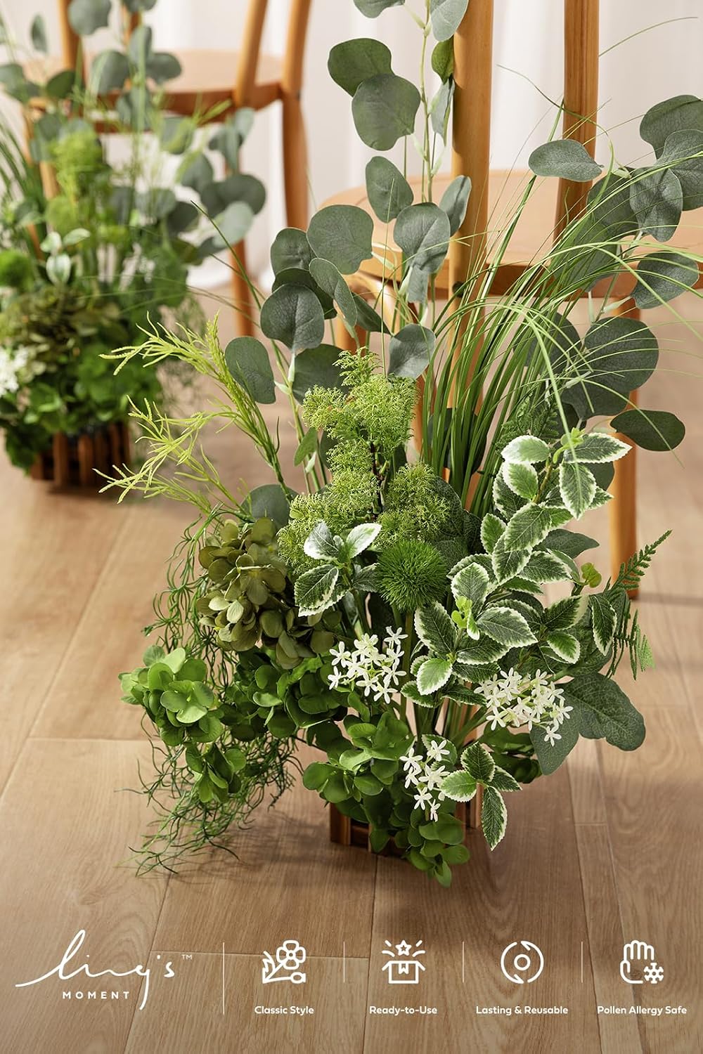 Ling's moment 17.5' Tall Free-Standing Artificial Flowers Arrangements 4 pcs Wedding Aisle Runner Chair Decorations White & Green Centerpieces for Ceremony Reception Rose Floral Party Outdoor