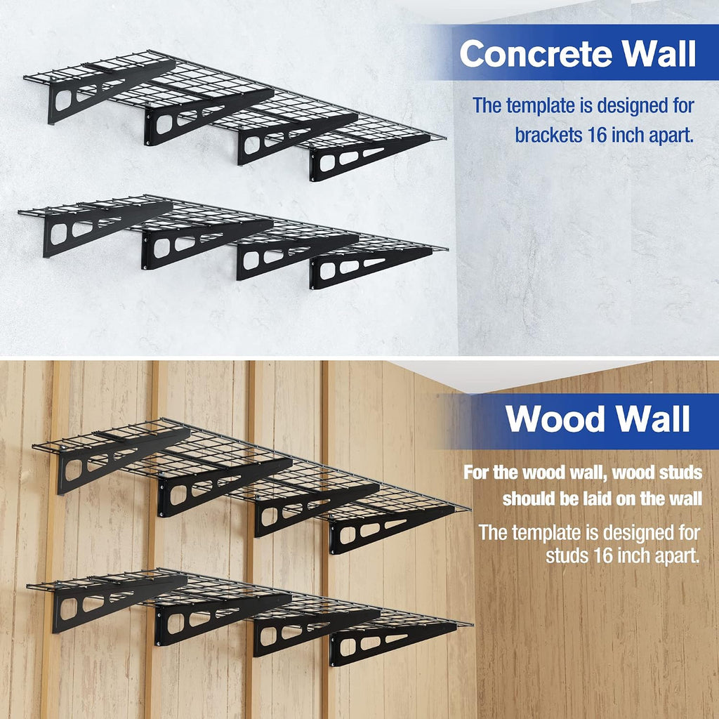 WORKPRO 2-Pack 2x6FT Garage Wall Shelving, 72' x 24' Heavy Duty Wall Mounted Shelving, 800lbs Load Capacity (Total), Metal Wall Shelves Suitable for Shop, Shed, Garage Storage, Black, 1 Sets