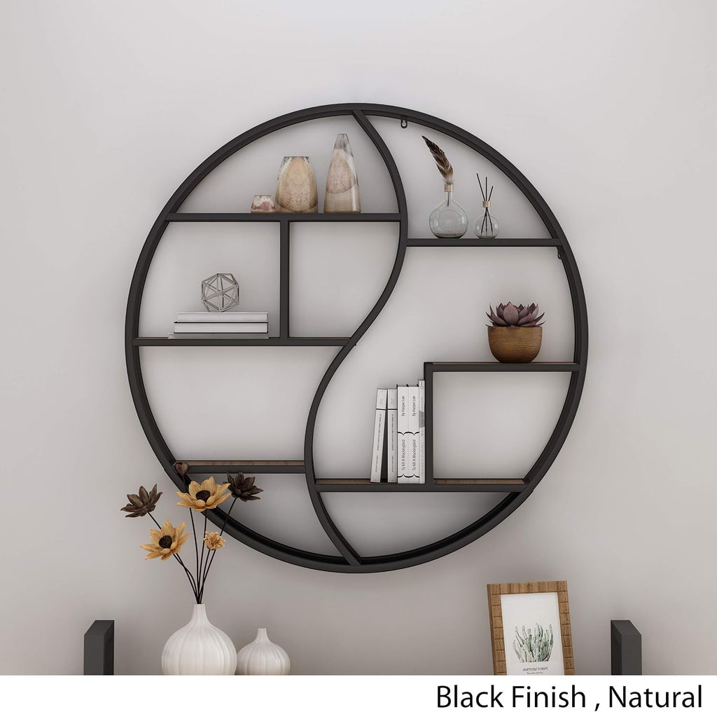 Christopher Knight Home Bobby Industrial Hanging Circular 8 shelves, Wall Shelf, Black Finish, Natural