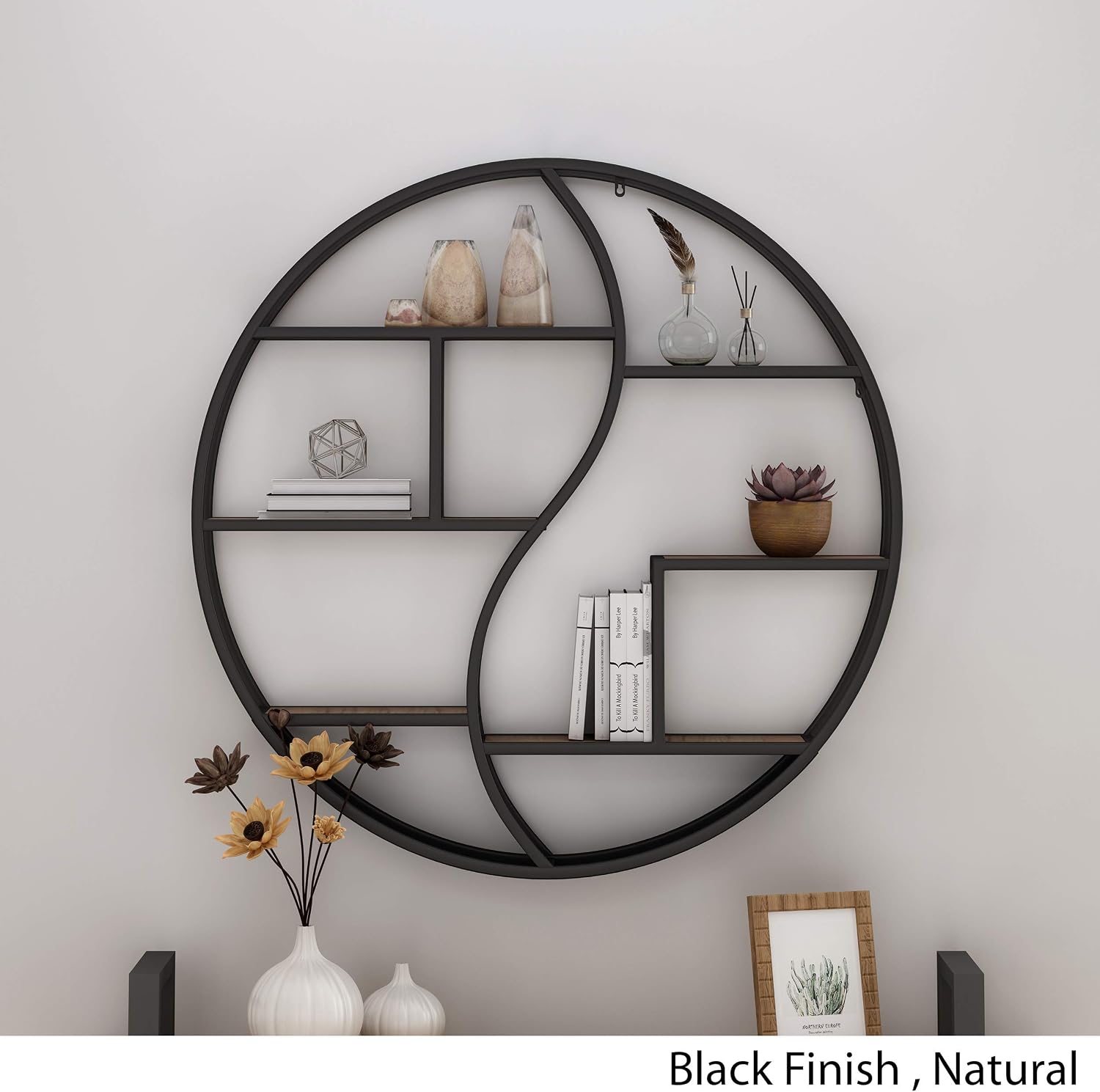 Christopher Knight Home Bobby Industrial Hanging Circular 8 shelves, Wall Shelf, Black Finish, Natural