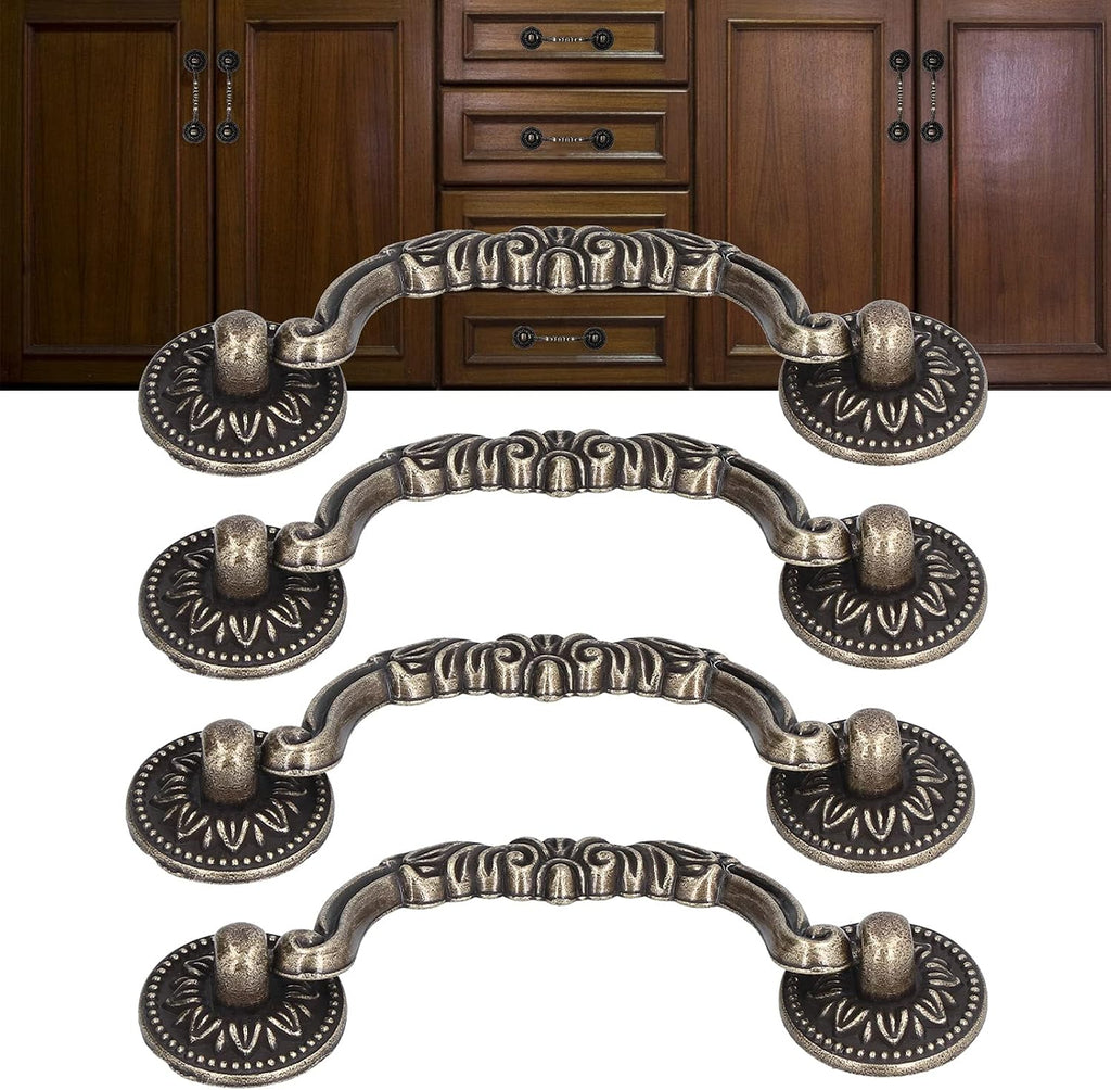 4 Set Modern Antique Cabinet Handle with Screw Bronze Sliding Door Handle for Wardrobe Shoe Cabinet, Kitchen Cupboard Door, Furniture Handle for Bedroom Drawer Door