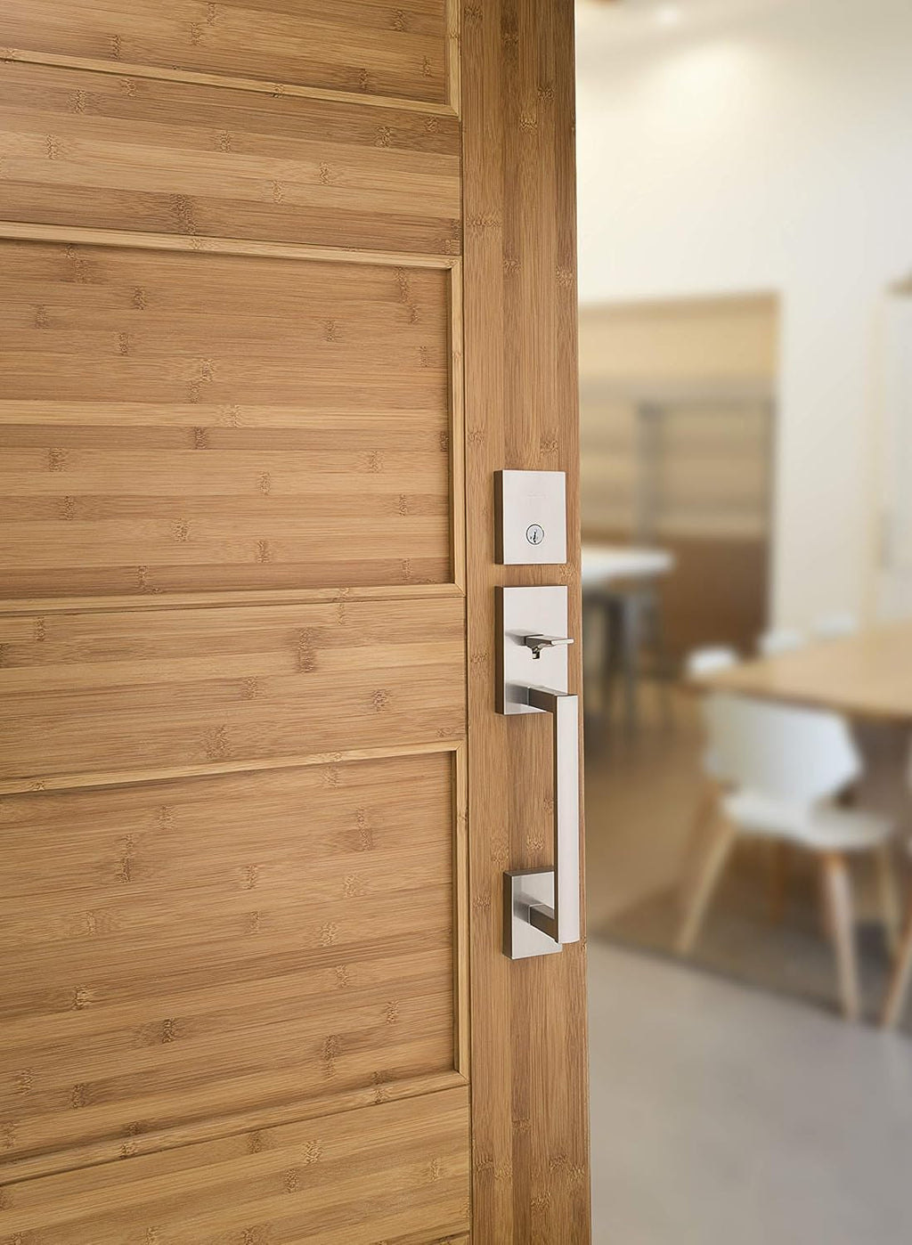 Kwikset San Clemente Front Door Lock Handle and Deadbolt Set, Entry Handleset Exterior Only, Satin Nickel, Pick Resistant SmartKey Rekey Deadbolt Security, Interior Sold Separately