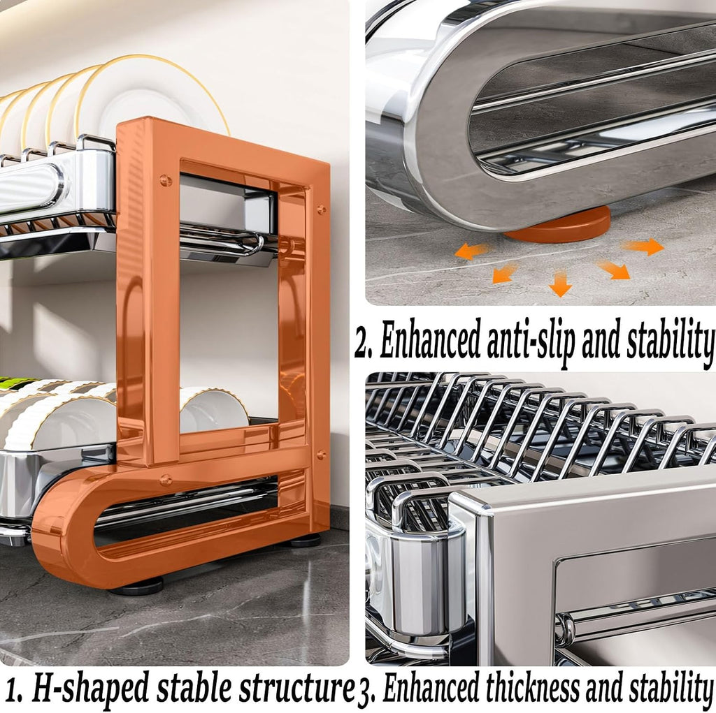 Dish Racks 304 Stainless Steel Draining Rack,Kitchen Storage,Household Multifunctional Bowl,Suitable for Sink countertops, for(Grey 55cm/21.9in,Triple Layer)