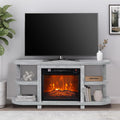 48' Fireplace TV Stand for TVs up to 55', Farmhouse Entertainment Center with 18' Electric Fireplace Insert, 1400W Wood Media Console Table with Open Storage Shelves for Living Room, Bedroom (Gray)