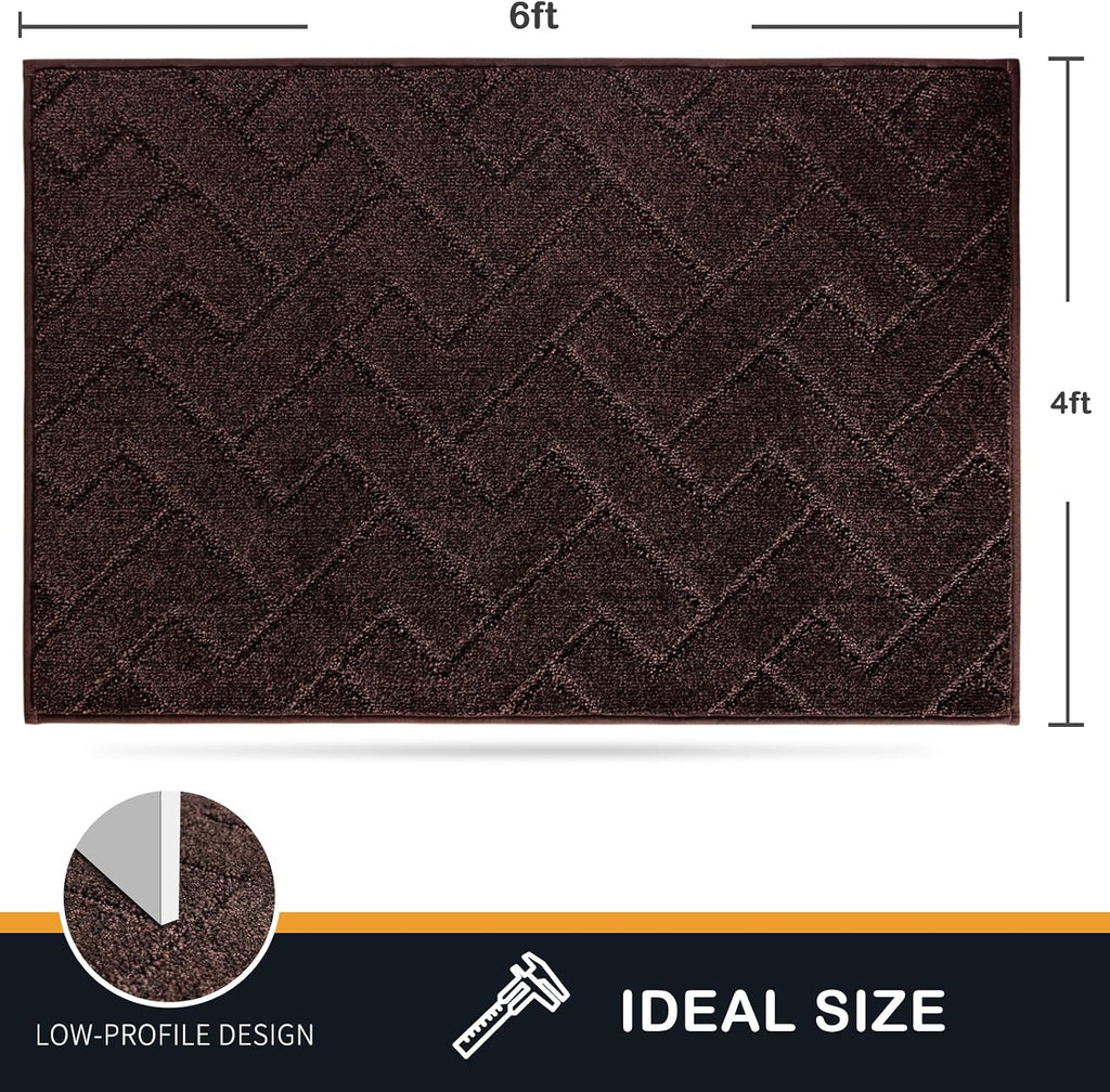 PURRUGS Easy Care Area Rug 4ft x 6ft, Non-Slip Machine Washable Entry Rug, Dog Door Mat, Stain Resistant Accent Rug for Hallway, Bedroom, Living Room and Mudroom, Brown