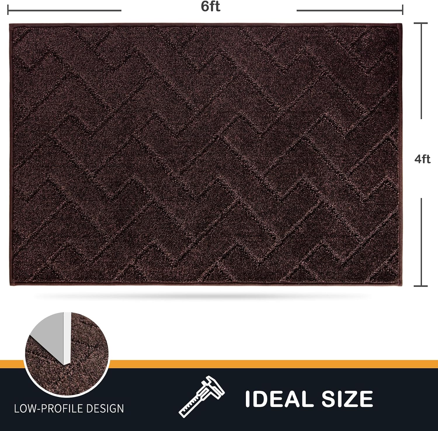 PURRUGS Easy Care Area Rug 4ft x 6ft, Non-Slip Machine Washable Entry Rug, Dog Door Mat, Stain Resistant Accent Rug for Hallway, Bedroom, Living Room and Mudroom, Brown