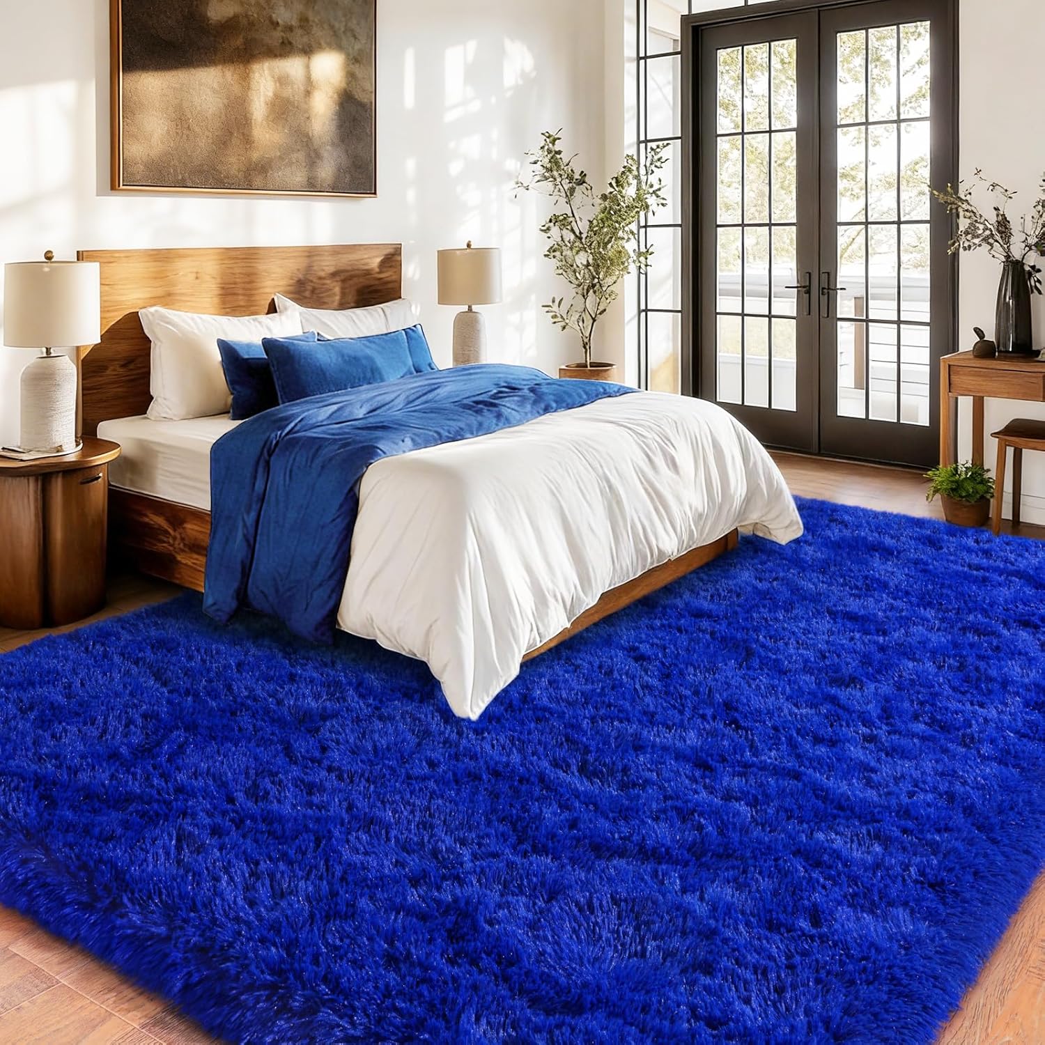 Extra Large 10x14ft Fuzzy Rug Blue Fluffy Rug for Living Room, Big Plush Non-Skid Shag Carpet, Soft Shaggy Rugs for Bedroom Indoor Modern Home Decor