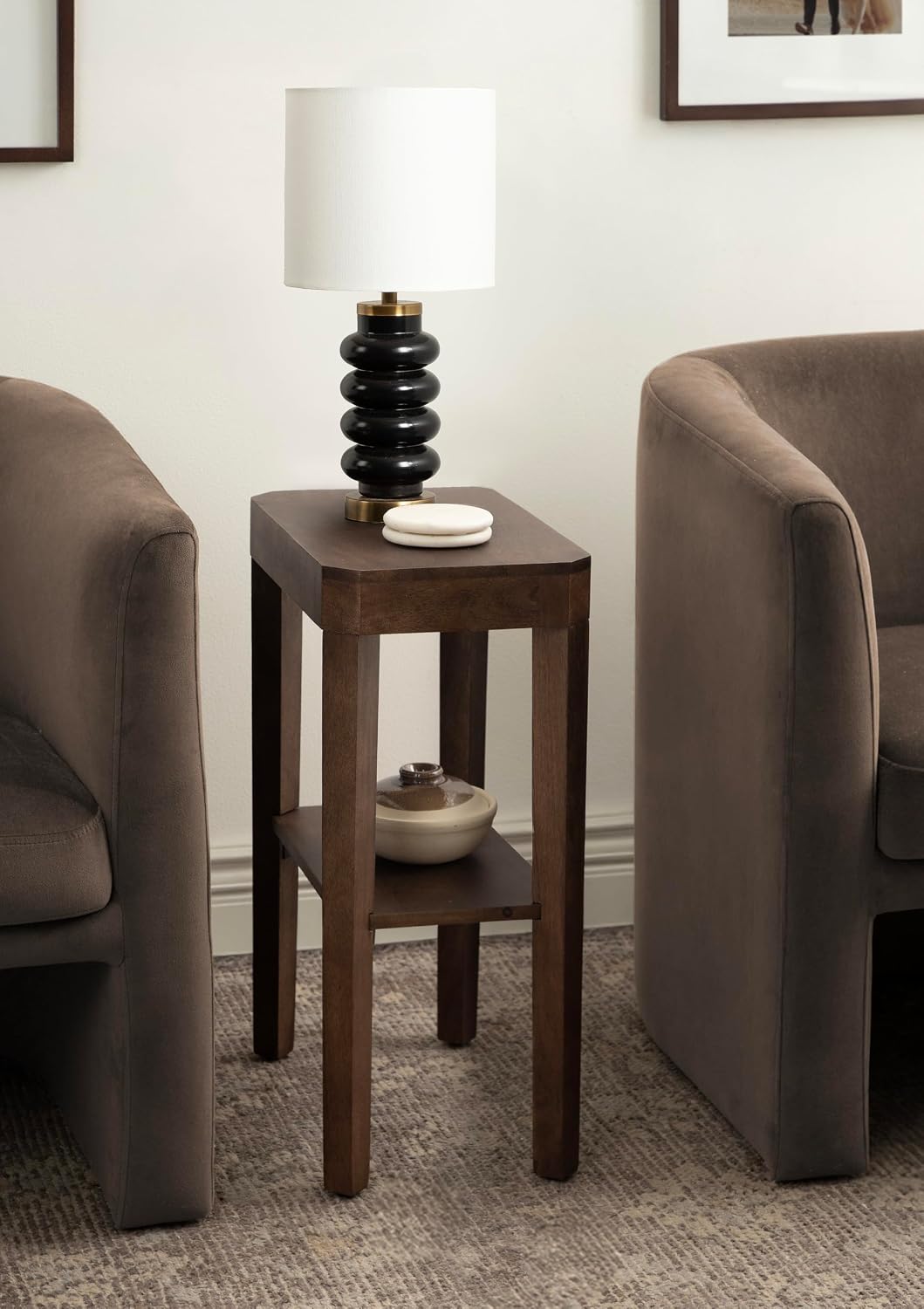 Kate and Laurel Rogala Modern Glass Bedside Table Lamp, 8 x 8 x 18, Blake and Antique Brass, Decorative Sculpted Bubble Tabletop Desk Lamp with Linen Shade for Living Room Decor