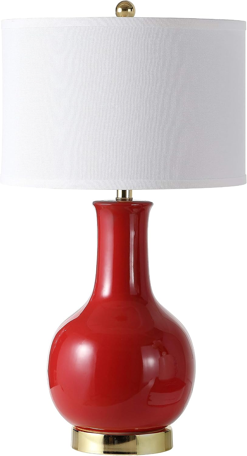 SAFAVIEH Lighting Collection Paris Modern Red Ceramic 28-inch Bedroom Living Room Home Office Desk Nightstand Table Lamp (LED Bulb Included)