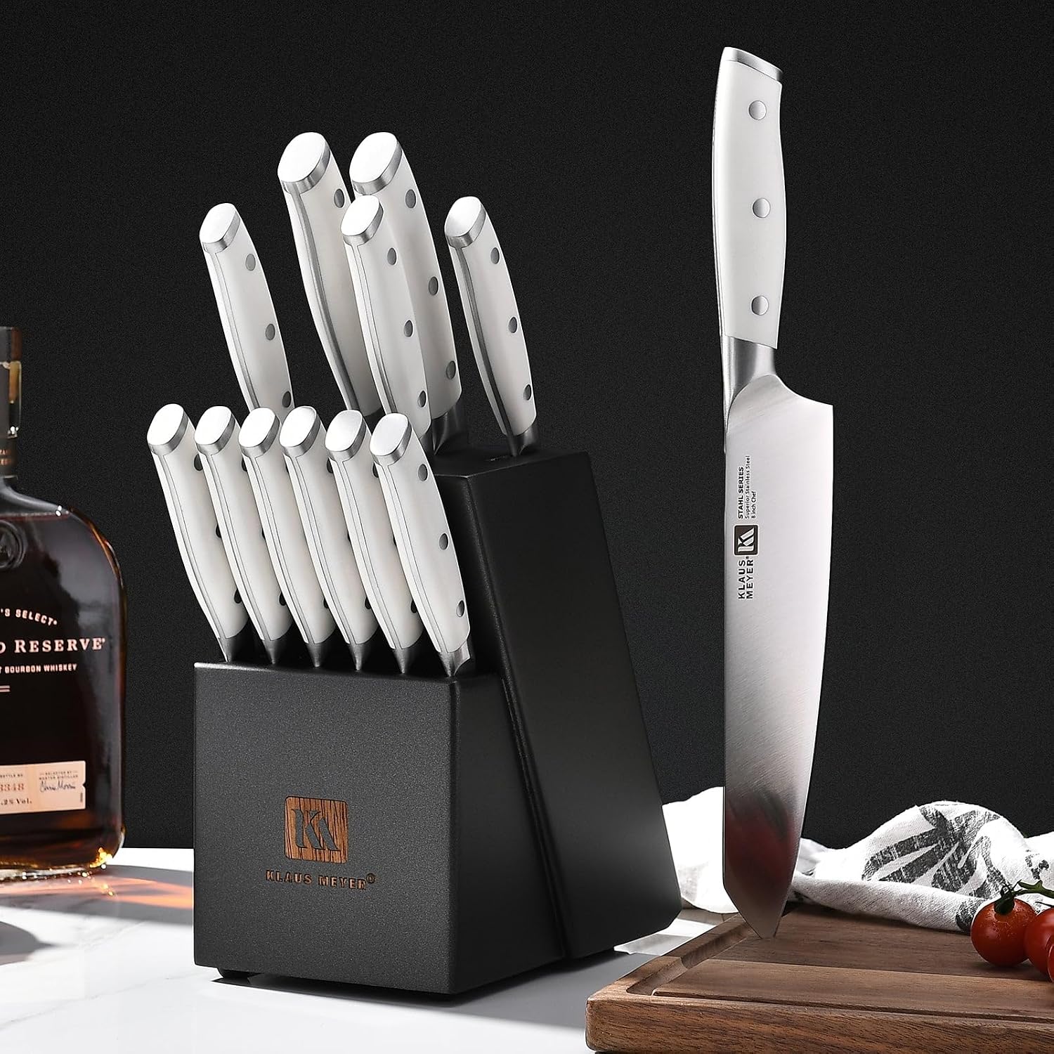 Klaus Meyer Stahl High Carbon Exclusive German Steel 13 Piece Knife Block Set (White)