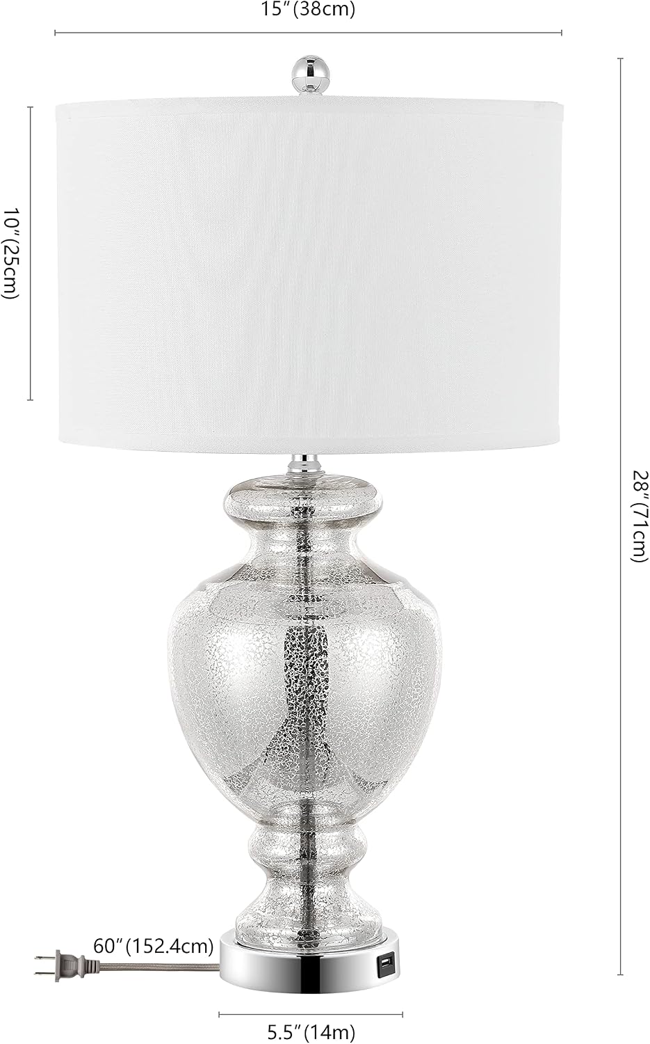 SAFAVIEH Lighting Collection Morocco Mercury Glass 28-inch Table Lamp Set of 2 with USB Charging Port (LED Bulbs Included)