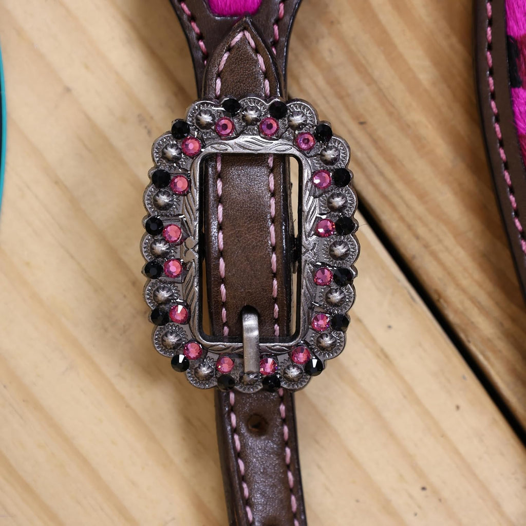 Cheetah Headstall & Breast Collar Tack Set – Gladiator Style with Leopard Print on Leather | Genuine Argentine Cow Leather | Antique Nickel Hardware & Copper Rivet Buckles