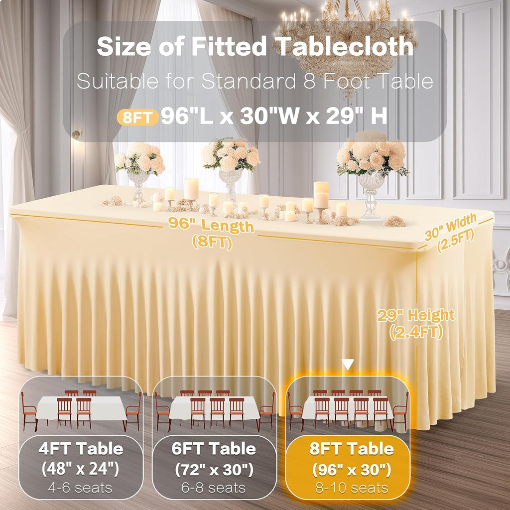 Shillance 6 Packs Champagne Spandex Tableclothes for 8 Foot Rectangle Table, Spandex Table Covers 8FT Stretch Table Skirts Wrinkle Free Fitted Table Cloth for Event, Wedding, Banquet & Parties
