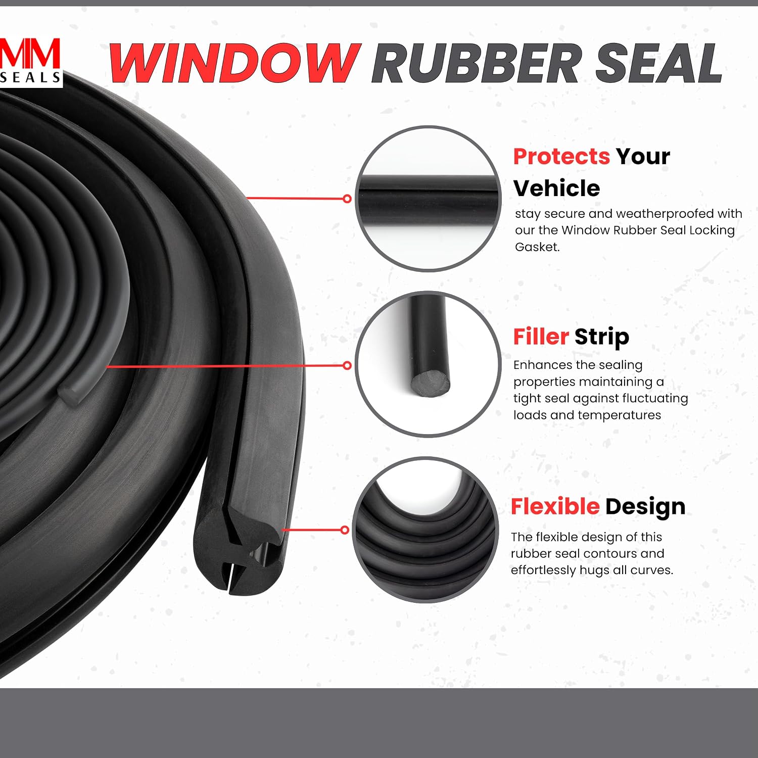 Window Rubber Seal 13/64' X 3/32' Locking Gasket for Windshield and Windows Cars, Boats and Heavy Equipment (33 Feet)