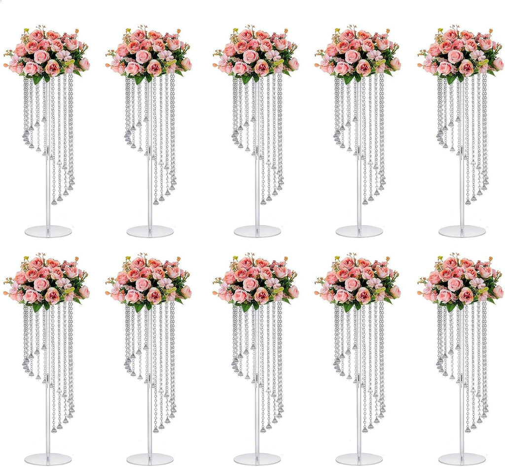 10 Pcs 31.5' Clear Acrylic Tall Flower Vases - Cylinder Pedestal Stands for The Table Centerpieces for Parties, Chandelier Crystals Decorative Flower Stand, Wedding, Celebration, Home Decoration