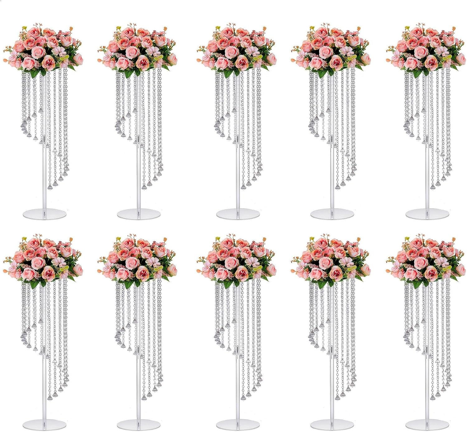 10 Pcs 31.5' Clear Acrylic Tall Flower Vases - Cylinder Pedestal Stands for The Table Centerpieces for Parties, Chandelier Crystals Decorative Flower Stand, Wedding, Celebration, Home Decoration
