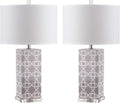 SAFAVIEH Lighting Collection Quatrefoil Modern Contemporary Grey 27-inch Bedroom Living Room Home Office Desk Nightstand Table Lamp Set of 2 (LED Bulbs Included)