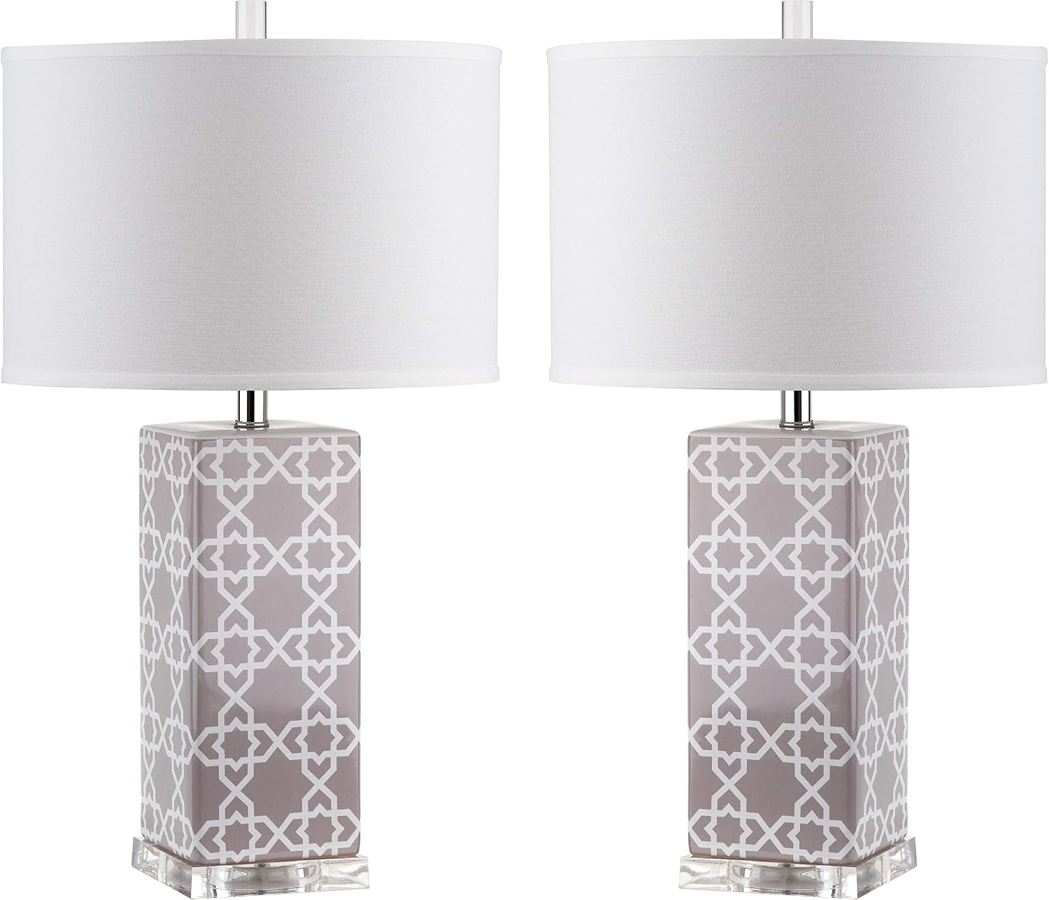 SAFAVIEH Lighting Collection Quatrefoil Modern Contemporary Grey 27-inch Bedroom Living Room Home Office Desk Nightstand Table Lamp Set of 2 (LED Bulbs Included)