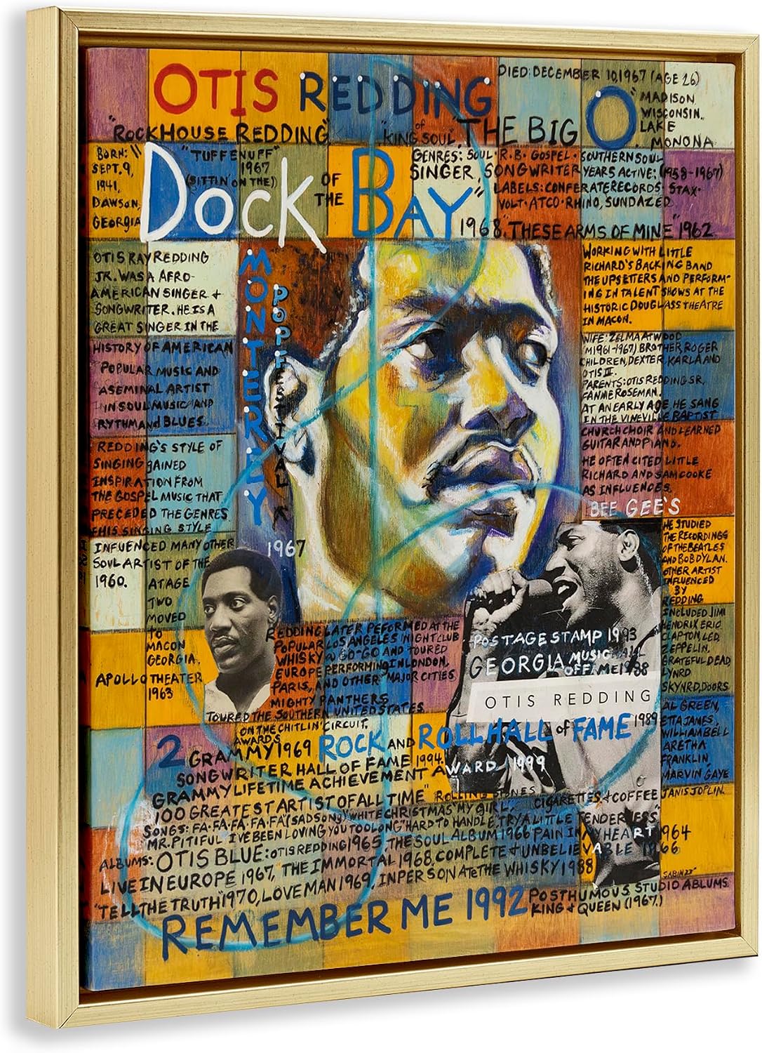 Stupell Industries 'Otis Redding Collage'| Floating Frame Canvas Art | Stupell Industries | Gold, 25 x 31 Inches, Easy to Hang and Sturdy, Made in USA, by Sabin