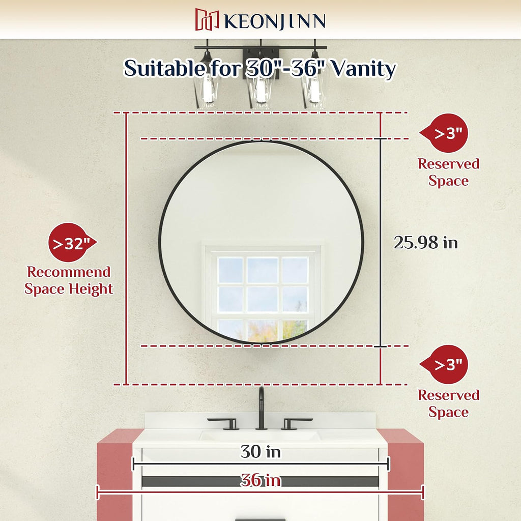 Keonjinn Round Brushed Nickel Medicine Cabinet Mirror for Bathroom, 26 Inch Surface Mount Medicine Cabinet with Mirror, Circular Framed Mirrored Medicine Cabinets, Modern Cabinet with Vanity Mirror