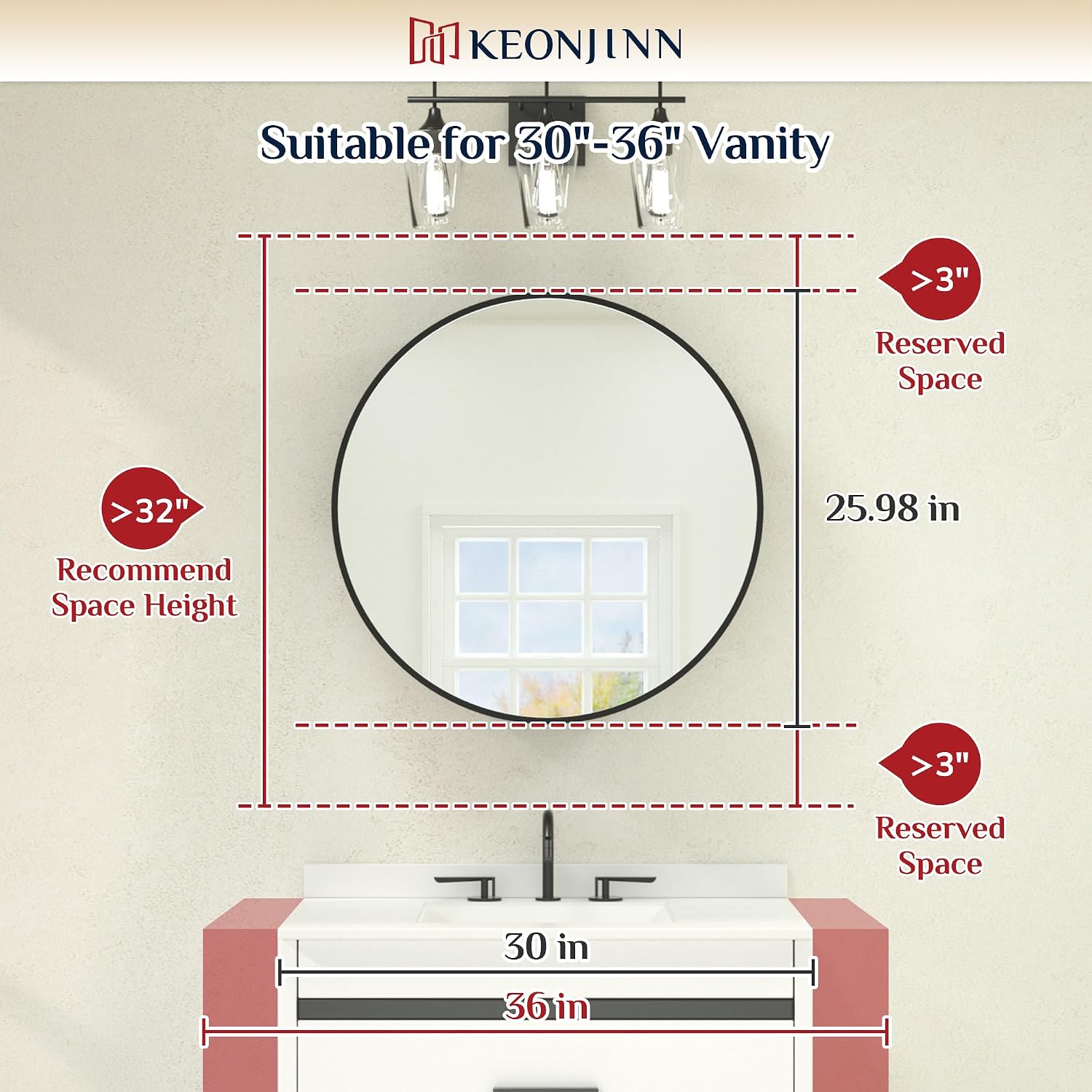 Keonjinn Round Brushed Nickel Medicine Cabinet Mirror for Bathroom, 26 Inch Surface Mount Medicine Cabinet with Mirror, Circular Framed Mirrored Medicine Cabinets, Modern Cabinet with Vanity Mirror