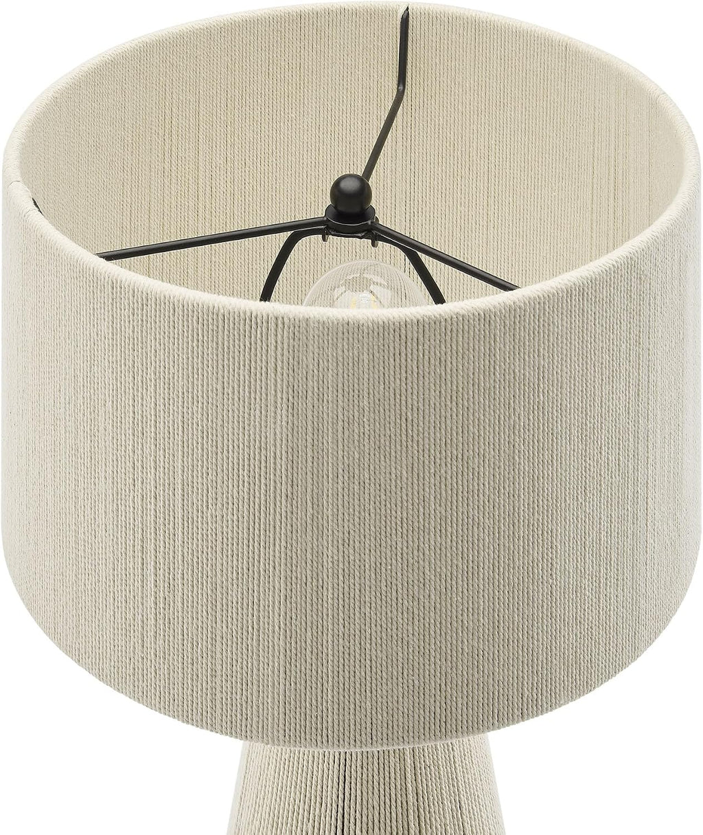 Modway Gia Vintage Modern Cotton Thread Table Lamp in Natural - Unique Retro Boho Accent Lamp with Metal Base and Repeating Stripes Design