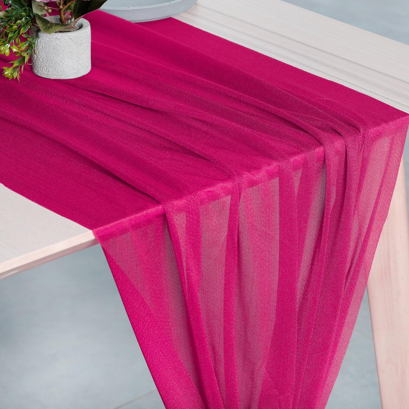 VDS 14ft Chiffon Table Runner 29x170 Inches Shimmer Sheer Centerpiece Cloth for Wedding Bridal Shower Birthday Graduation Engagement Ceremony Event Party Banquet Table Decoration (25 PC)(Hot Pink)