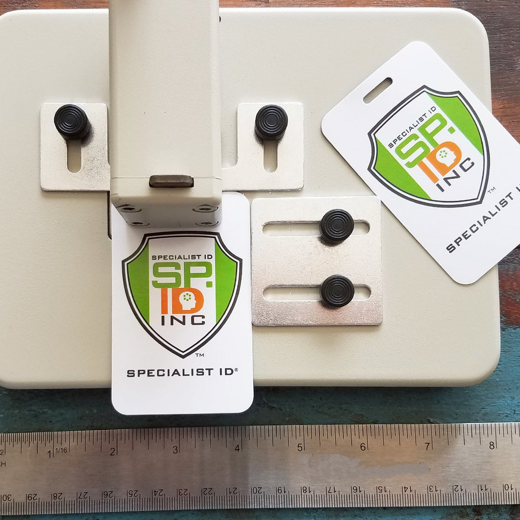 Heavy Duty Table Top Slot Punch for ID Card Badges with Precision Adjustable Top & Side Slide Guides - Badge Hole Puncher for Standard Horizontal & Vertical I'd Cards by Specialist ID