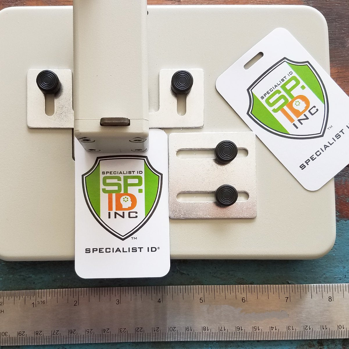 Heavy Duty Table Top Slot Punch for ID Card Badges with Precision Adjustable Top & Side Slide Guides - Badge Hole Puncher for Standard Horizontal & Vertical I'd Cards by Specialist ID