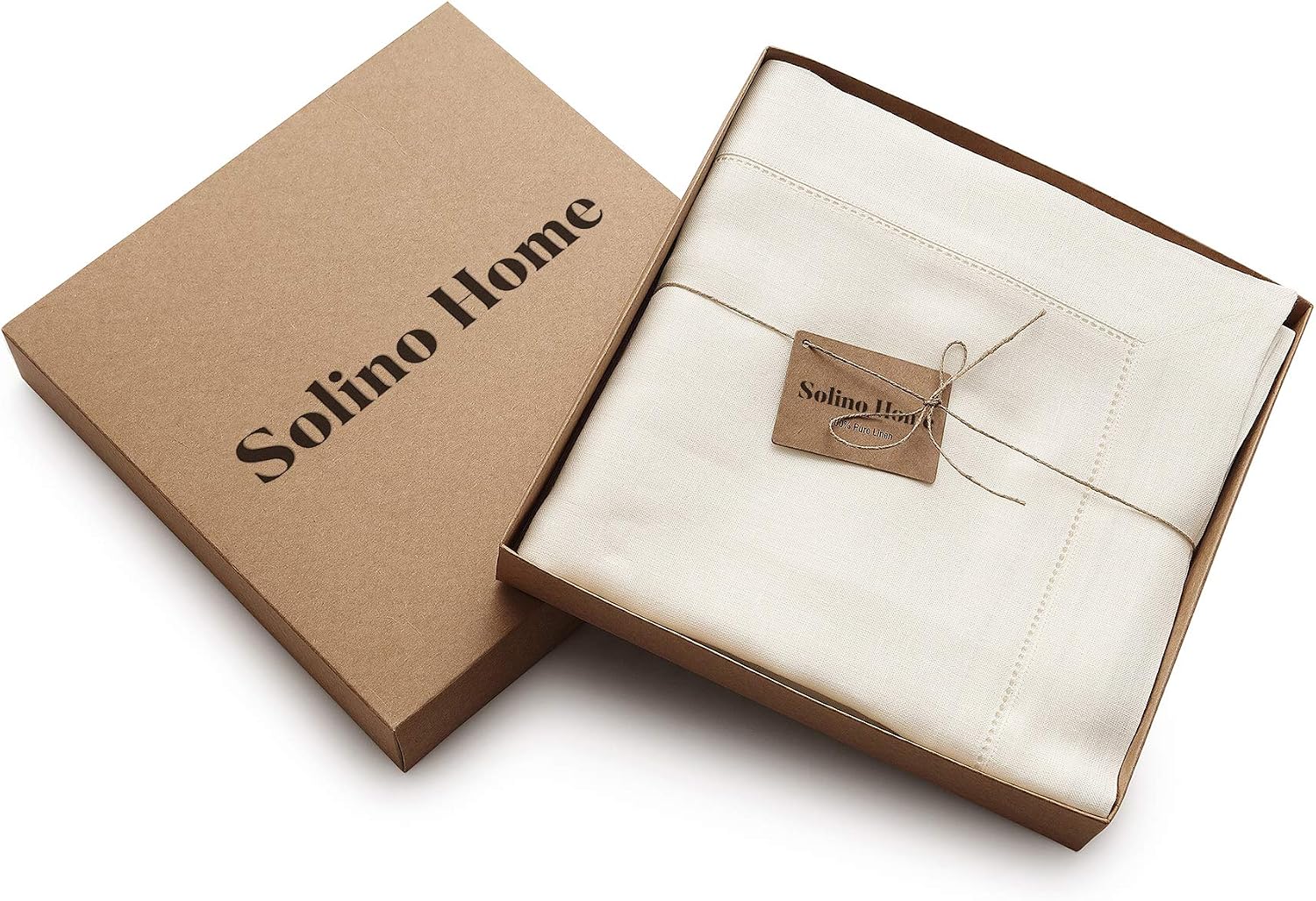 Solino Home Linen Tablecloth 60 x 120 Inch - Classic Hemstitch 100% Pure Linen Ivory Table Cloth for Rectangle Tables - Machine Washable Tablecloth for Summer