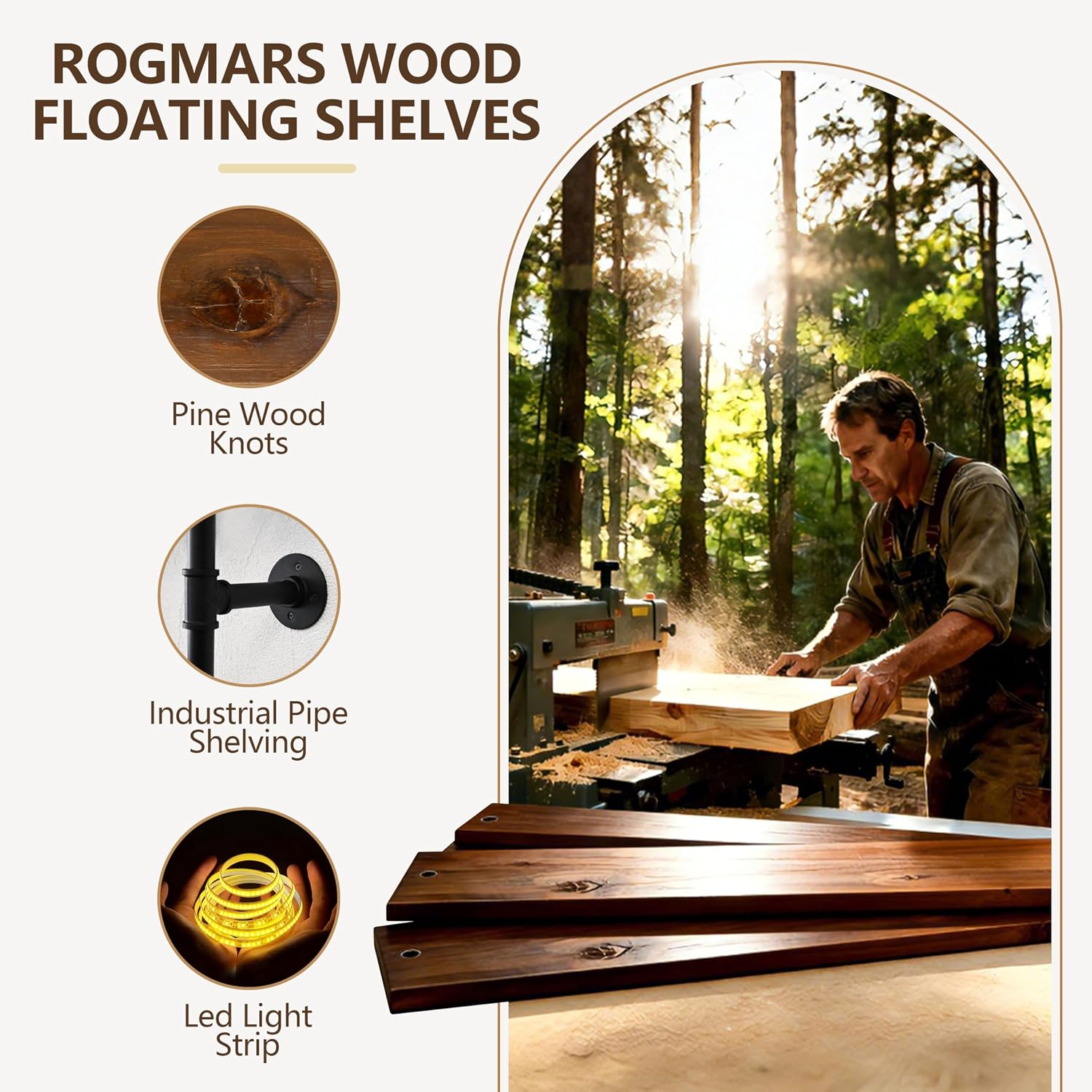 ROGMARS LED Gaming Floating Shelves for Wall,Industrial Pipe Shelving 48 inch Coffee Bar Shelves Wall Mounted,Display Book Shelf with Light for Gaming Room Living Room Bedroom Kitchen Garage