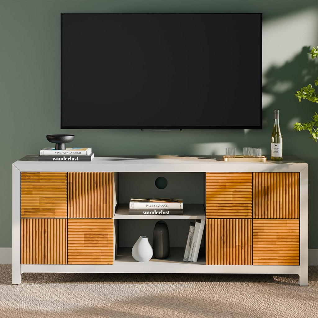 Bme Madia Deluxe TV Stand, Fully Asssembled Entertainment Center for up to 58 inch TV, Unique Pattern TV Console for Living Room, Bedroom, Dinning Room