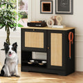 Rovibek Dog Food Storage Cabinet with 2 Raised Dog Bowls, Pet Food Cabinet Feeding Station with Tilt Out Storage Cabinets, Pet Feeding Station for 2 Dogs, Black