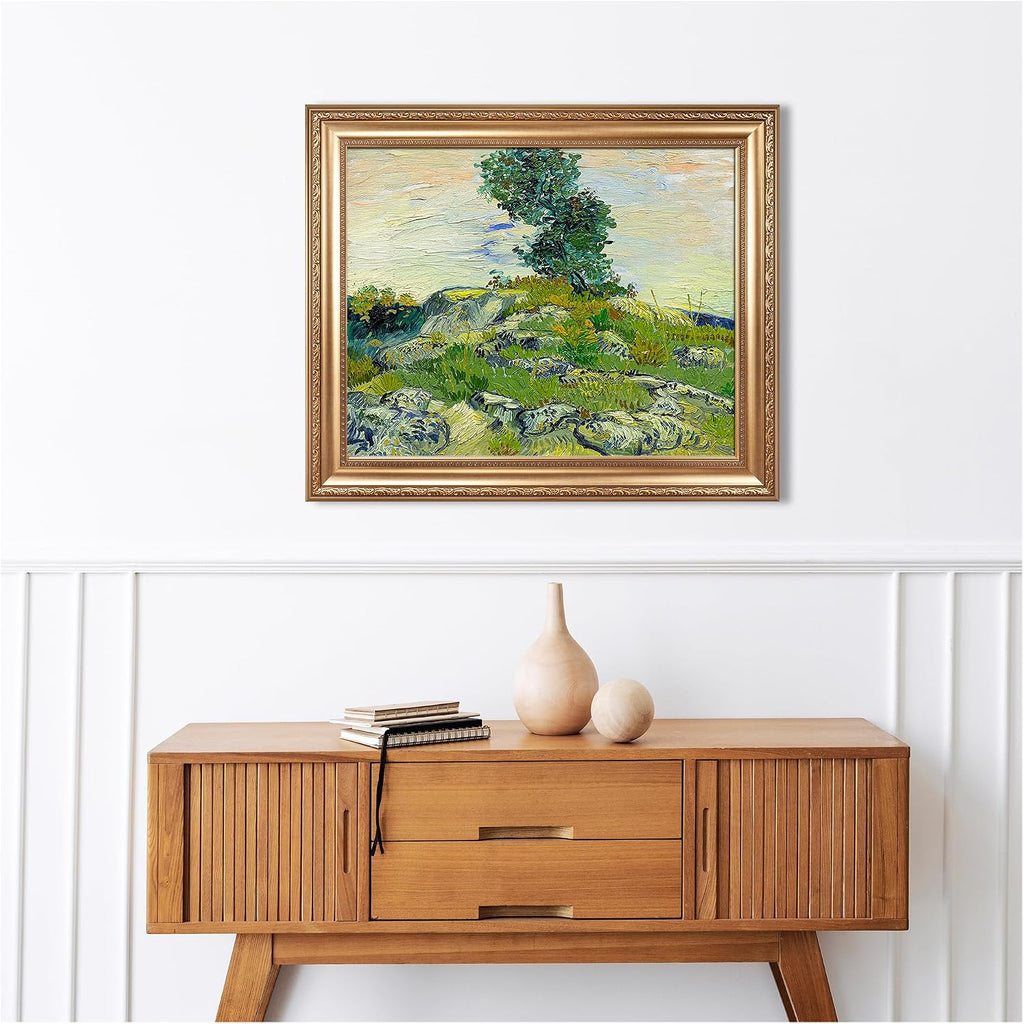 The Rocks by Vincent Van Gogh Framed Size:30x36 inches,Image Size:24x30 inches,Golden Frame The World Classic Art Reproductions,Wall Art for Home Decor