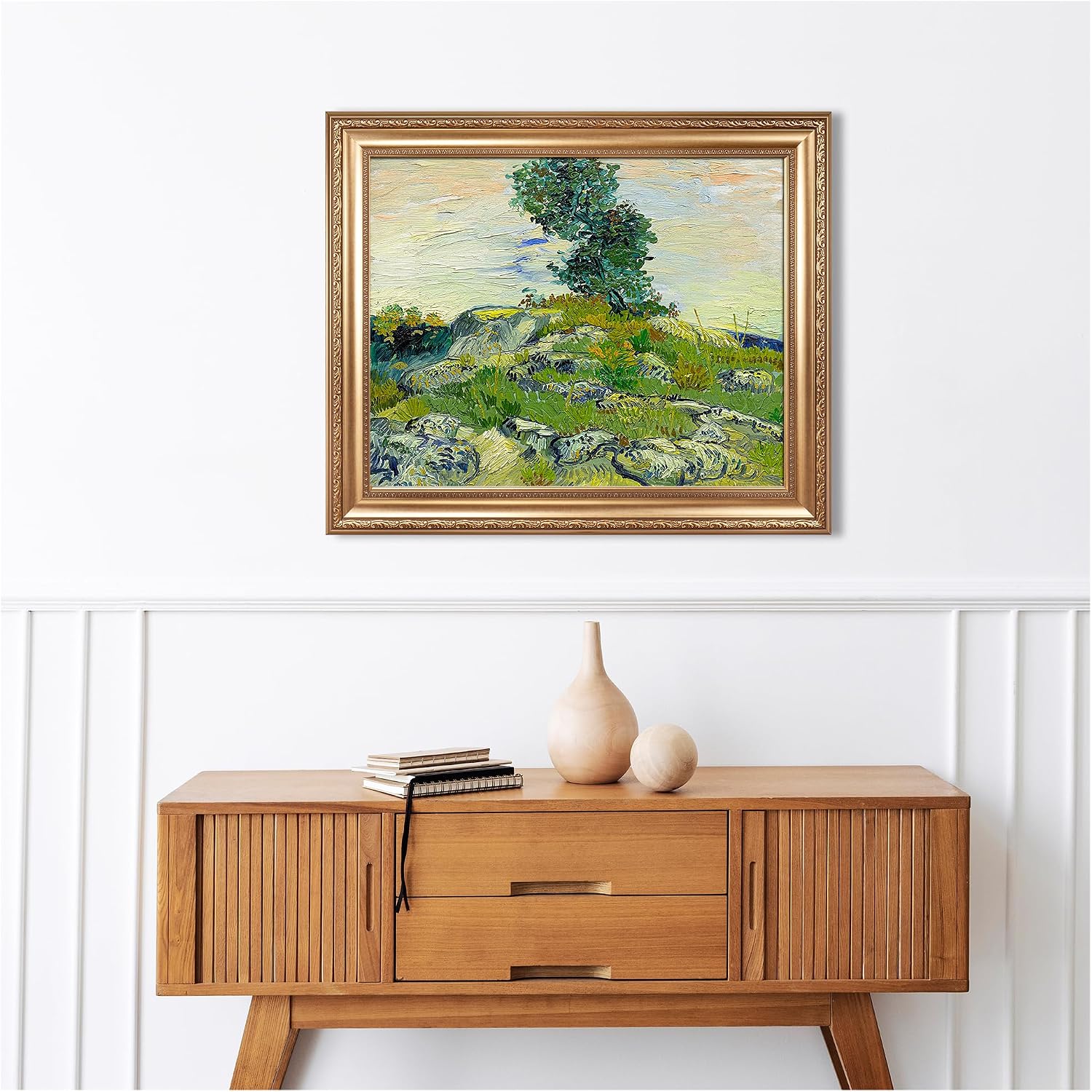 The Rocks by Vincent Van Gogh Framed Size:30x36 inches,Image Size:24x30 inches,Golden Frame The World Classic Art Reproductions,Wall Art for Home Decor